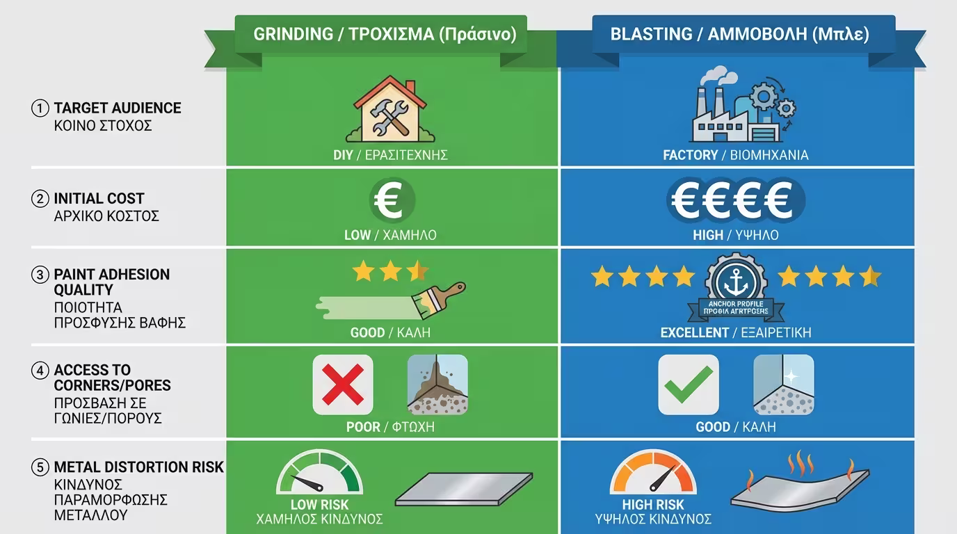 Ινφογκράφικ: Πίνακας 5 κριτηρίων - Κοινό, Κόστος, Πρόσφυση, Πρόσβαση, Κίνδυνος.