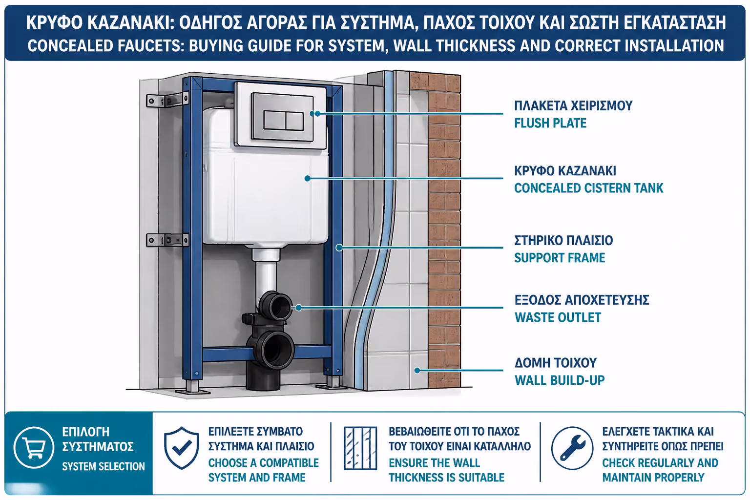 Εικονογράφηση για Τι περιλαμβάνει ένα σύστημα εντοιχιζόμενου καζανακίου
