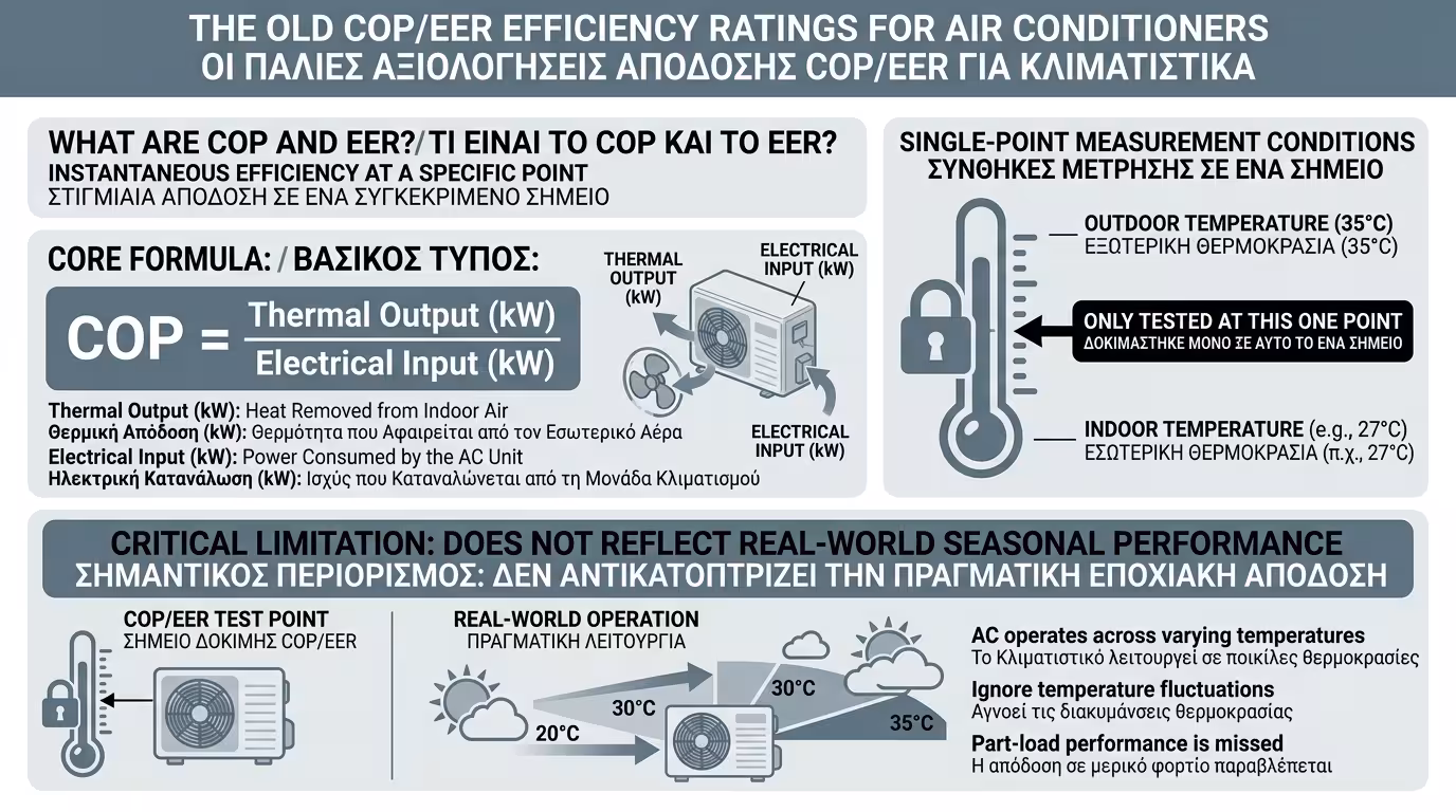Παλιά μέτρηση COP και EER - εργαστηριακή μέτρηση σε σταθερή θερμοκρασία
