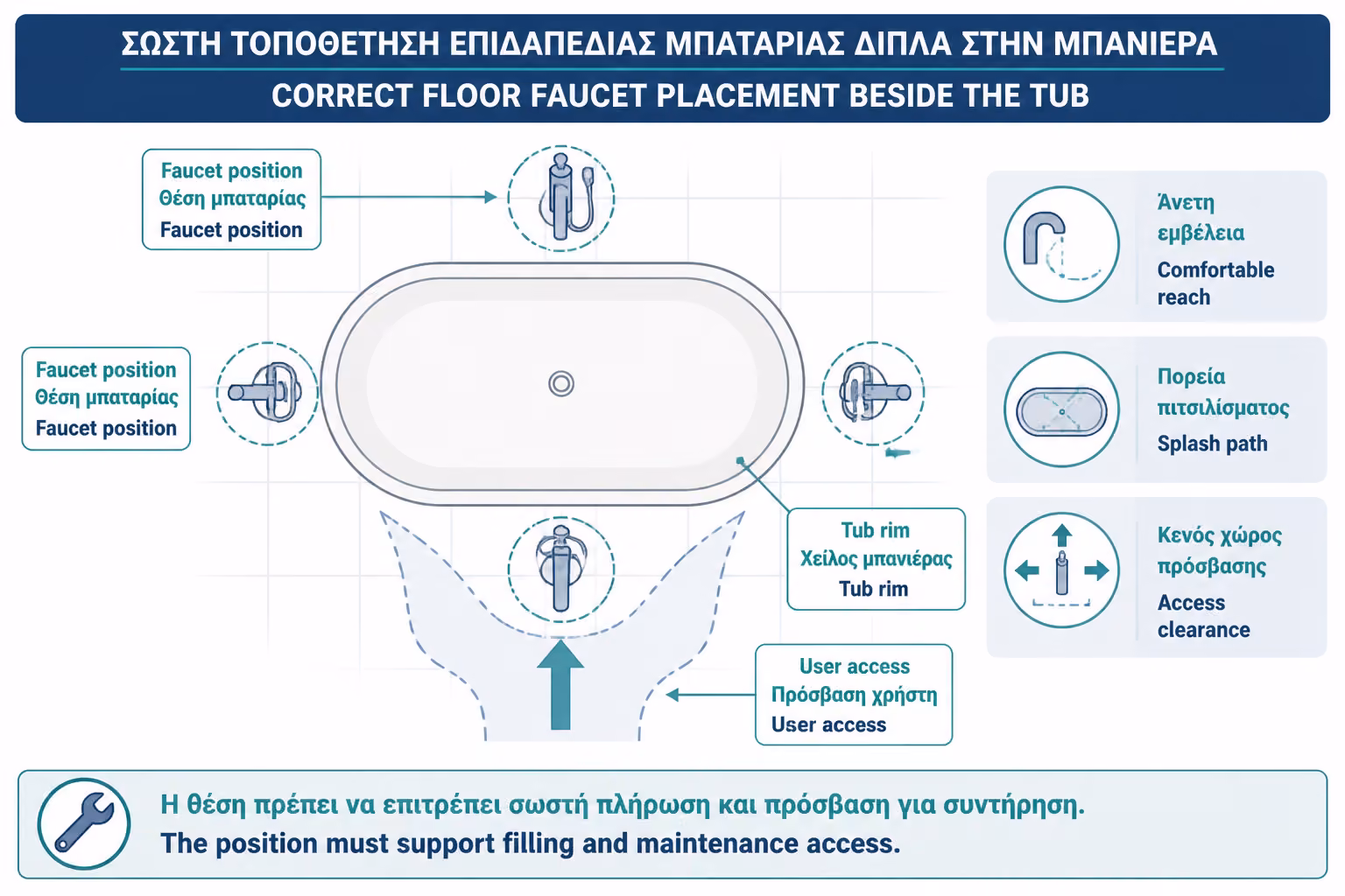 Εικονογράφηση για 3. Η σωστή θέση δίπλα στη μπανιέρα