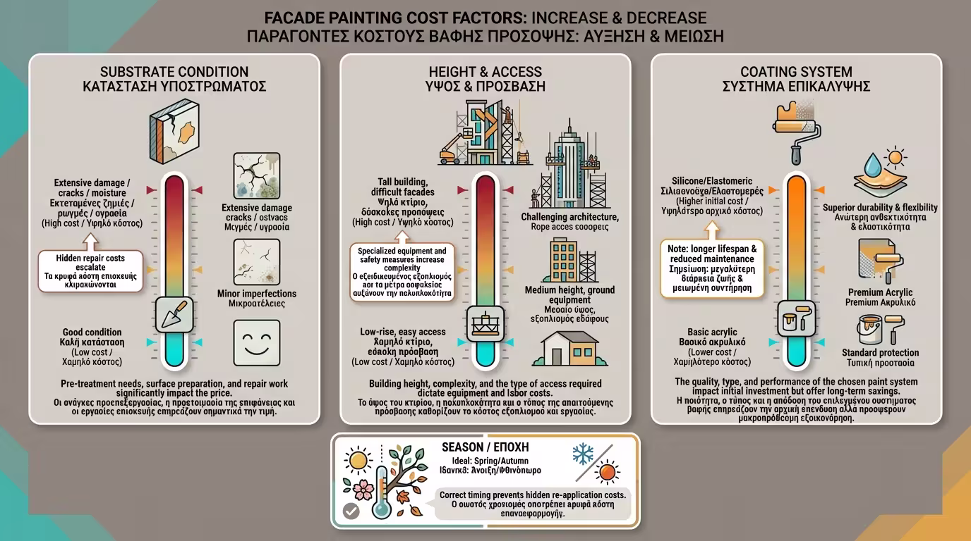 Τρεις παράγοντες κόστους: κατάσταση υποστρώματος, ύψος/πρόσβαση, επιλογή συστήματος