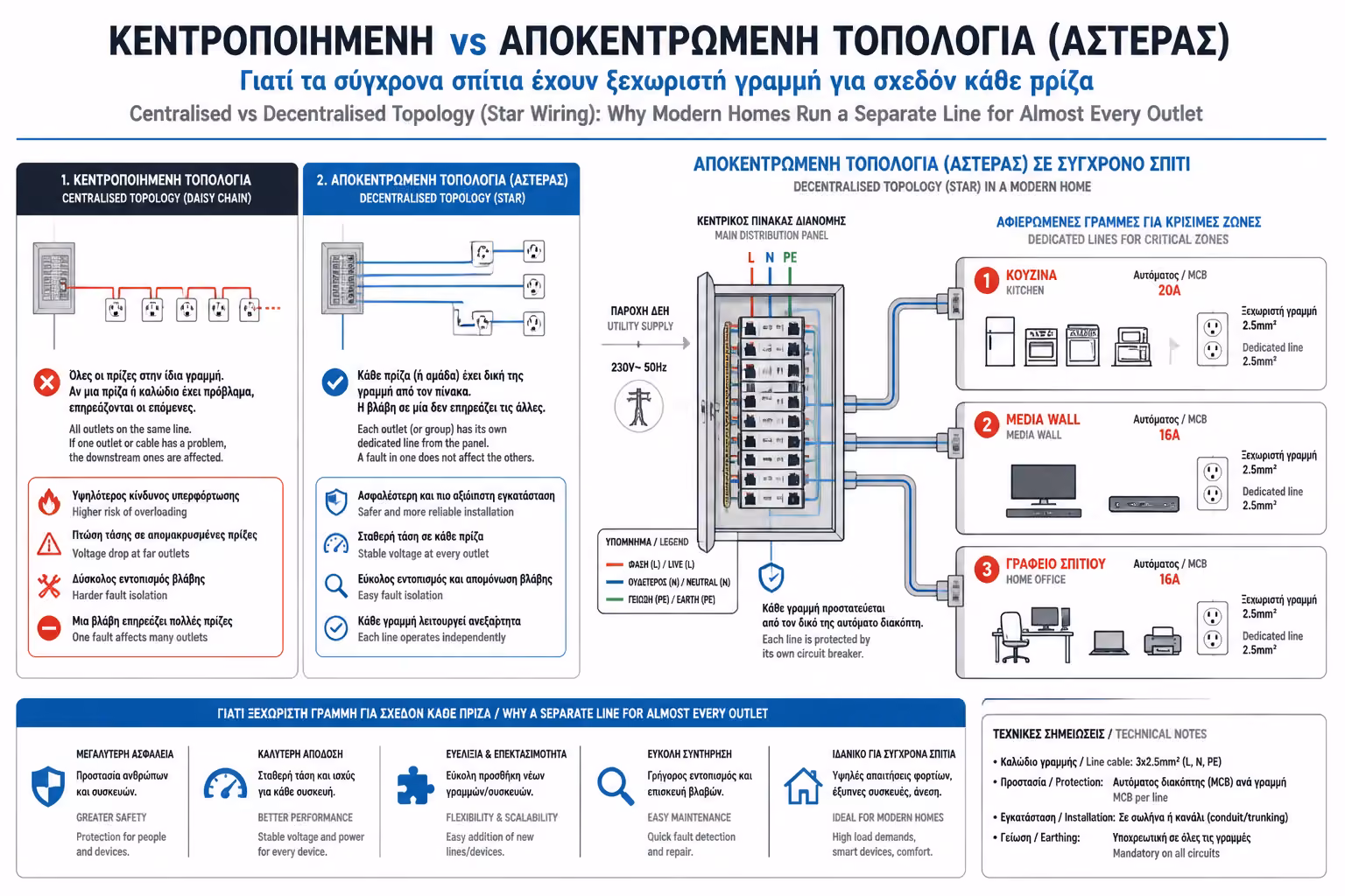 Ξεχωριστές γραμμές για κουζίνα, media wall και home office