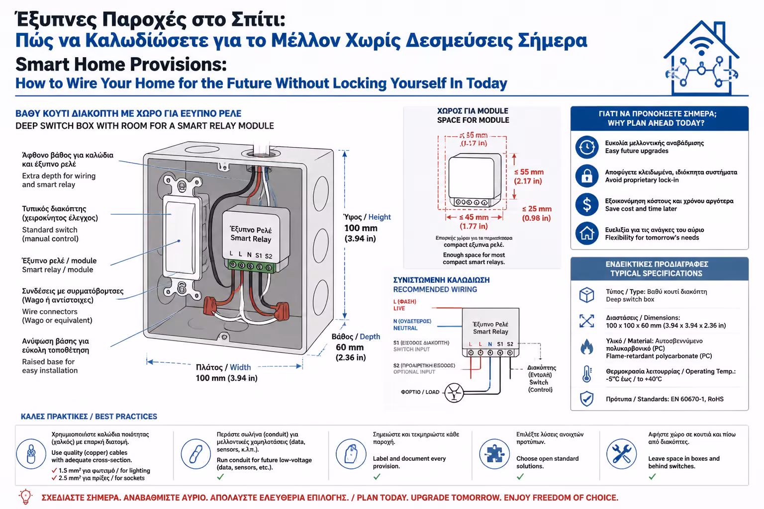 Βαθύ κουτί με χώρο για smart relay πίσω από διακόπτη