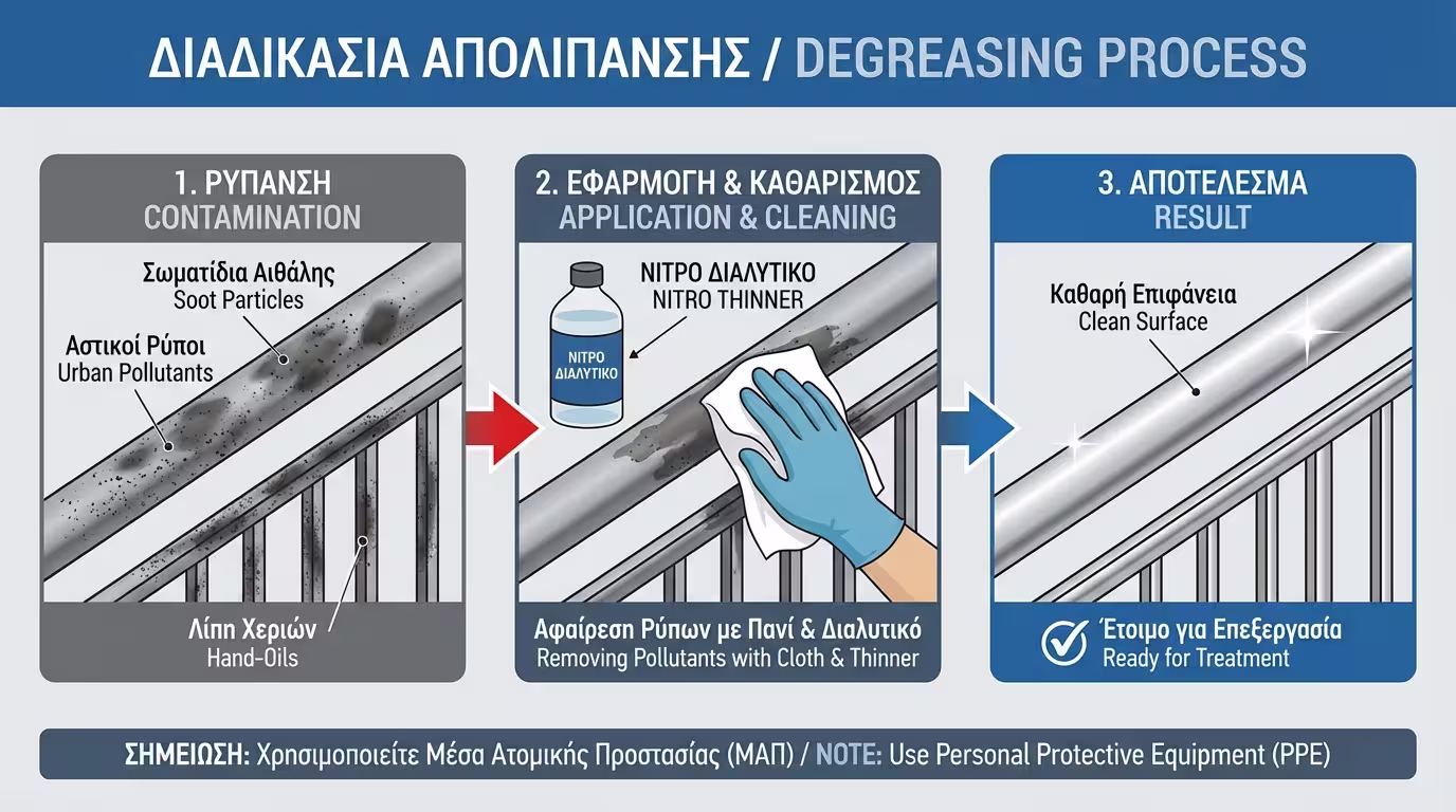Ινφογκράφικ: Καθαρισμός με διαλυτικό νίτρου και η σημασία της απομάκρυνσης της κάπνας και των λιπών.