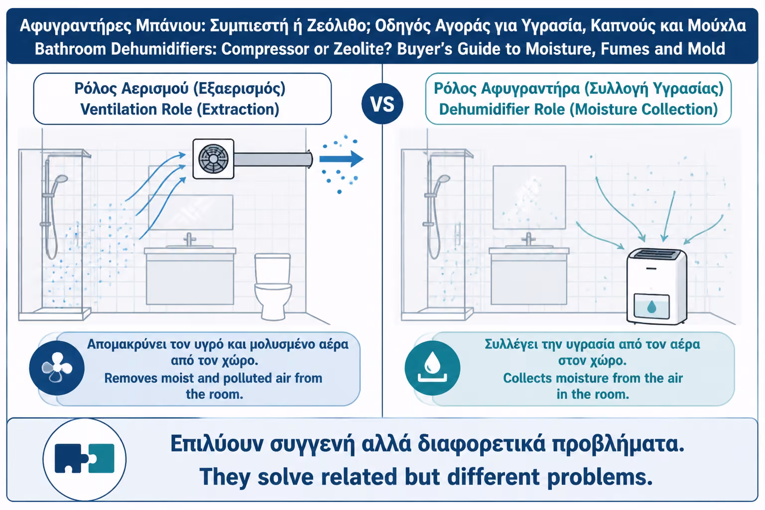 Εικονογράφηση για 1. Πρώτα η βασική αλήθεια: ο αφυγραντήρας δεν αντικαθιστά τον εξαεριστήρα