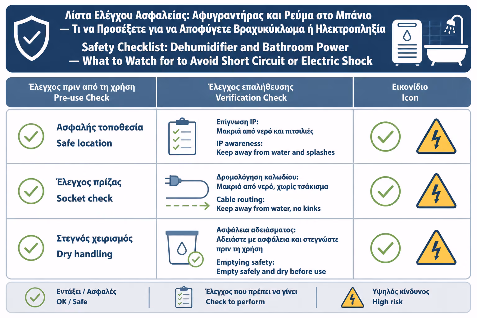 Εικονογράφηση για 18. Πρακτικό checklist ασφαλείας πριν χρησιμοποιήσετε αφυγραντήρα για το μπάνιο