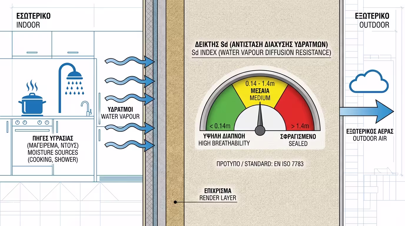 Διάγραμμα δείκτη Sd - πώς οι υδρατμοί περνούν μέσα από τον σοβά