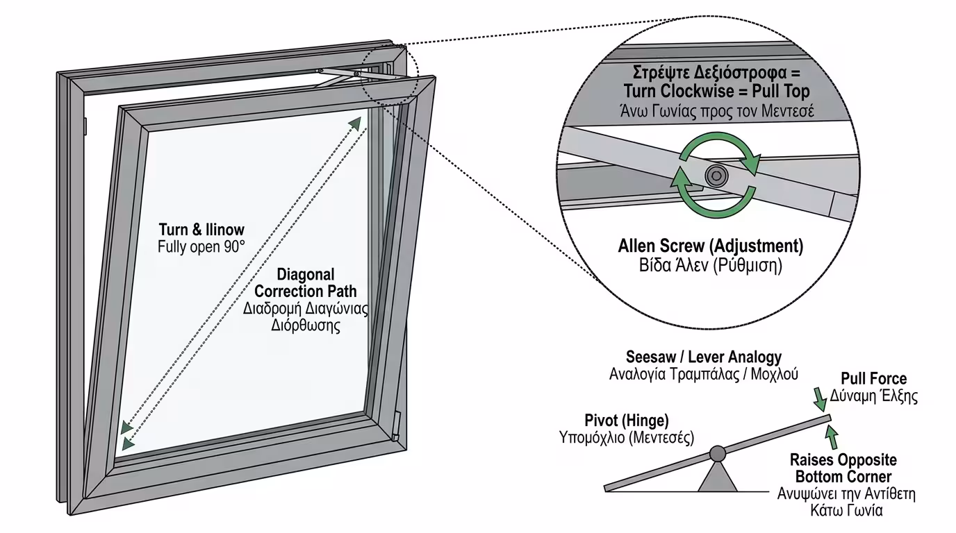 Πάνω μεντεσές - ψαλίδι, βίδα για διαγώνια ρύθμιση
