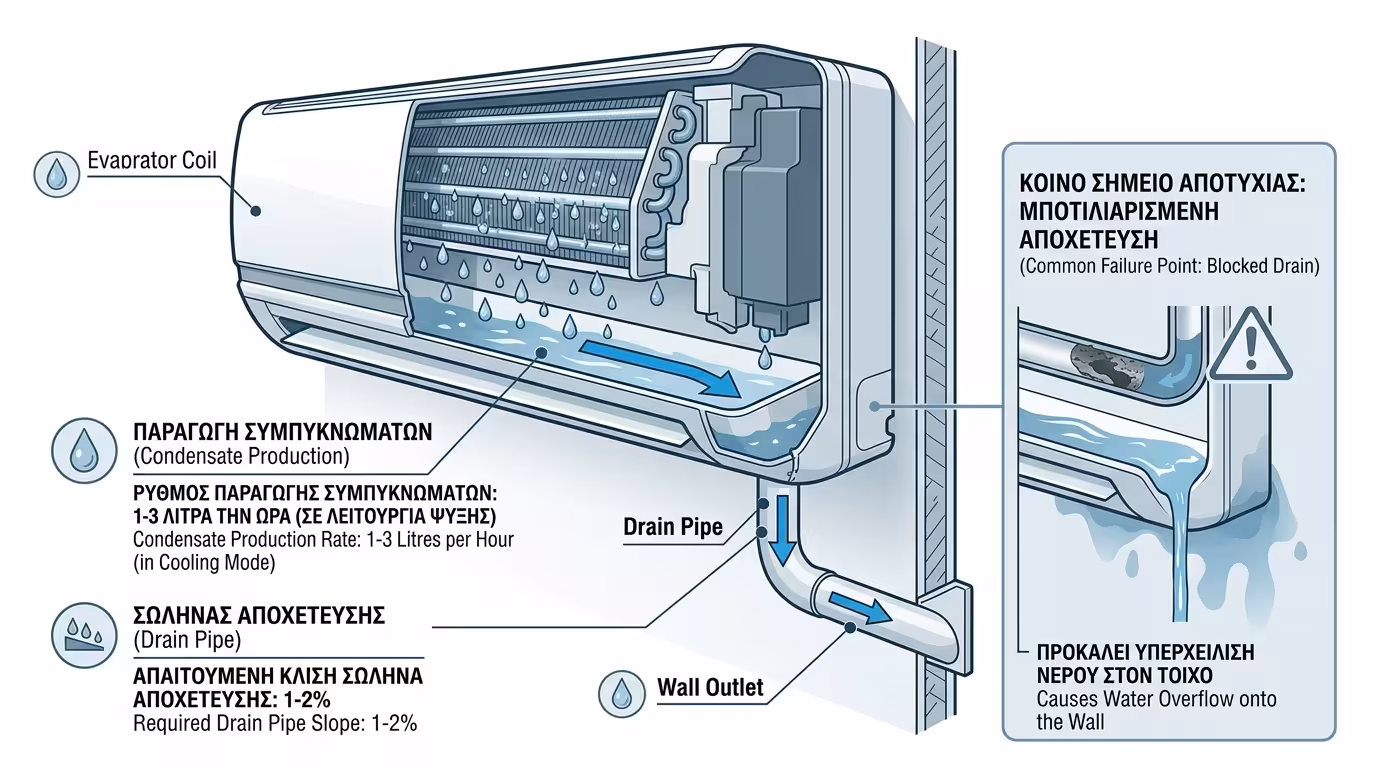 Διαρροή νερού – εσωτερική μονάδα, λεκανάκι συμπυκνωμάτων
