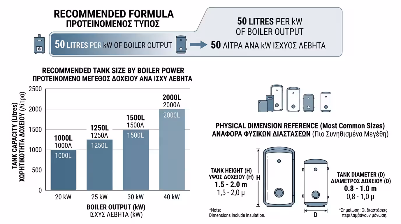 Διαστασιολόγηση buffer tank - 50 λίτρα ανά kW