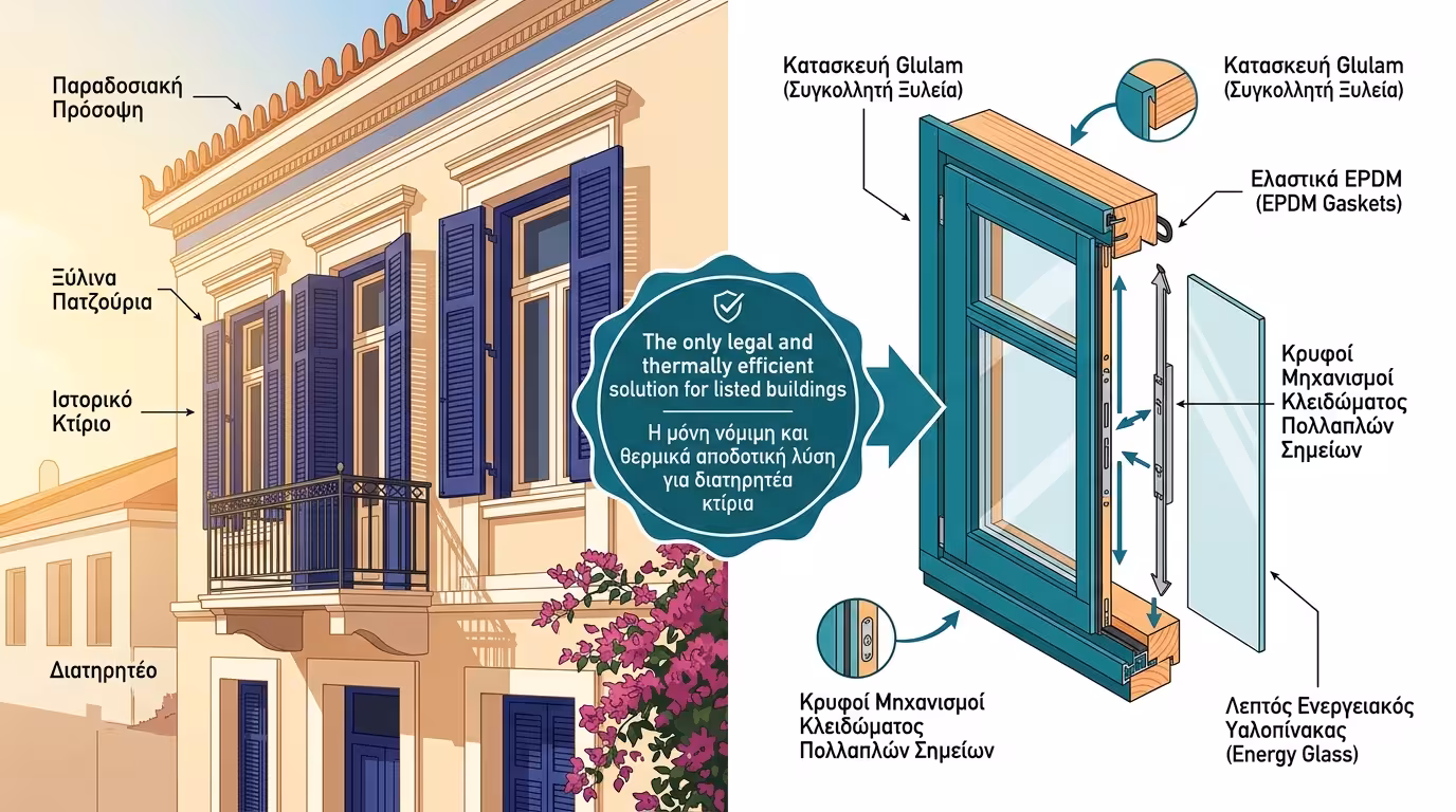 Διατηρητέα κτίρια - μοναδική λύση τα ξύλινα κουφώματα νέας γενιάς