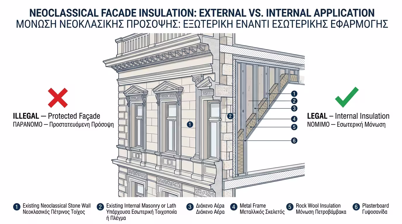 Πέτρινο αρχοντικό - η εσωτερική μόνωση προστατεύει την αρχιτεκτονική κληρονομιά