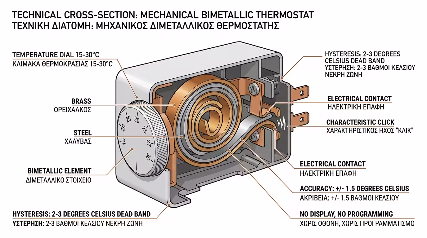Διμεταλλικό έλασμα μηχανικού θερμοστάτη - ροδέλα, κλικ, χωρίς πλακέτα