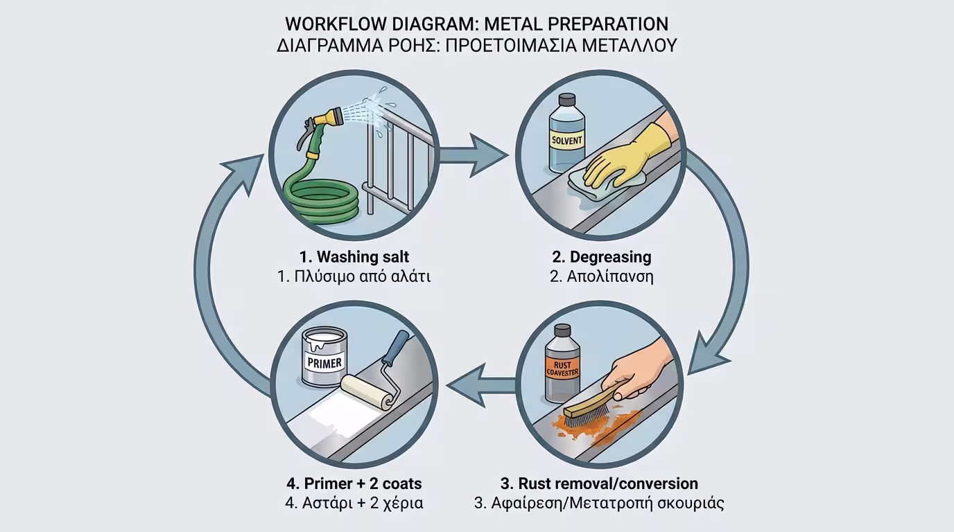 Καθαρισμός μετάλλων με χαμηλή πίεση για απομάκρυνση ατμοσφαιρικών ρύπων.