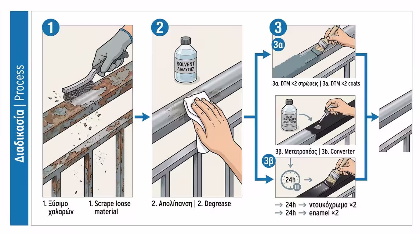 Στάδια προετοιμασίας για βαφή σε ελαφριά οξείδωση.