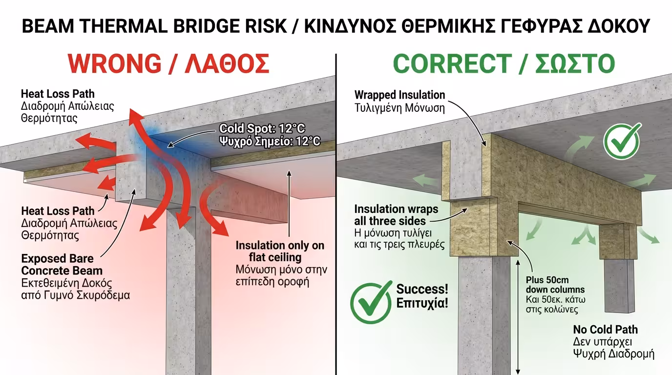 Δοκάρια πιλοτής - θερμογέφυρα αν μείνουν γυμνά