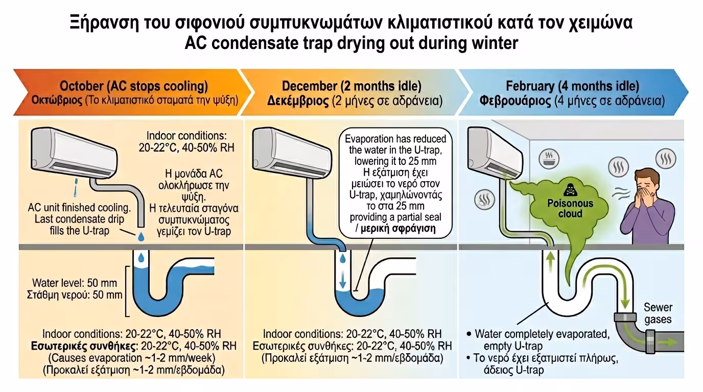 Ξηρό σιφώνι (dry trap) – βαλβίδα αντεπιστροφής με μεμβράνη σιλικόνης, αεροστεγές
