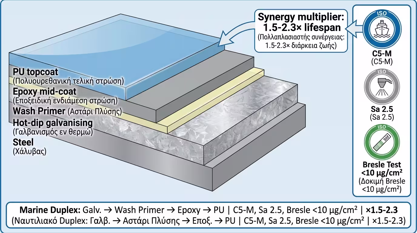 Συνέργεια θερμού γαλβανίσματος και βαφής (Duplex).