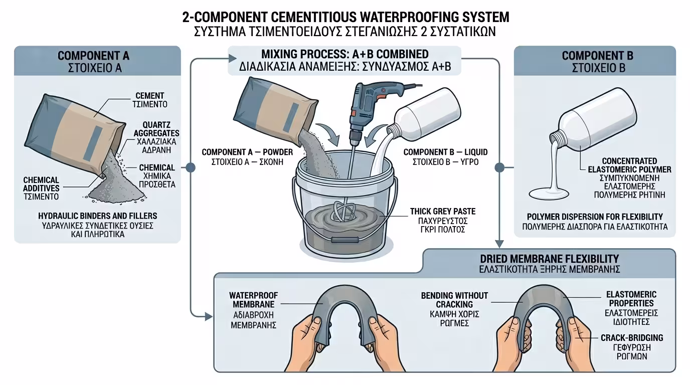 Σακί σκόνης + μπιτόνι ρητίνης - τσιμεντοειδές 2 συστατικών