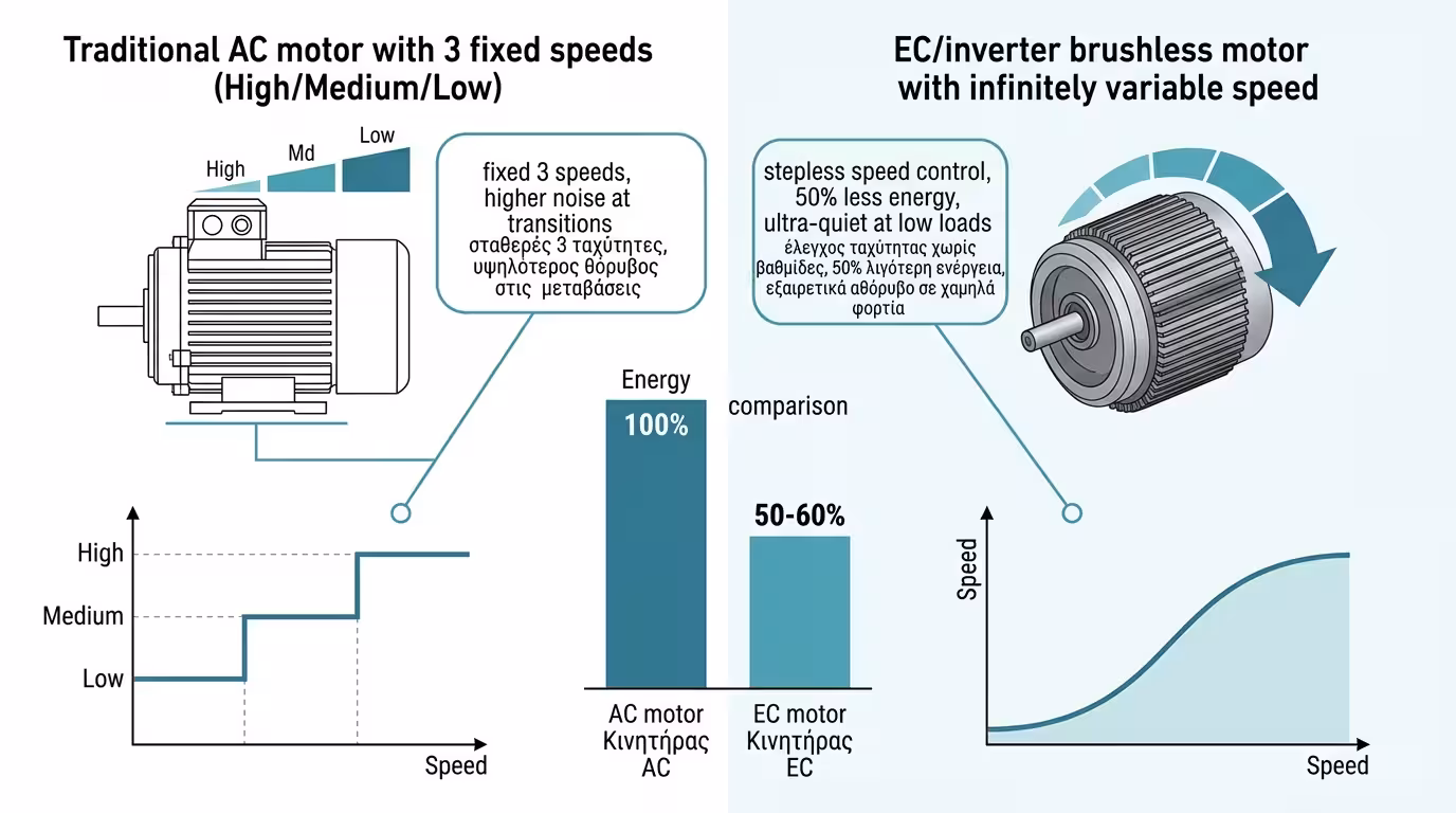 Κινητήρας EC Inverter (brushless) Fan Coil - συνεχής ρύθμιση στροφών χωρίς σκάλες