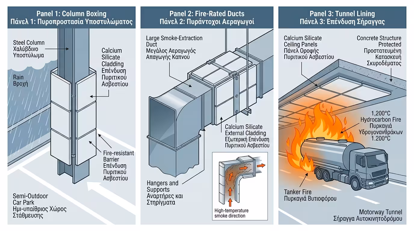 Εφαρμογές: εγκιβωτισμός κολωνών, αεραγωγοί, τούνελ