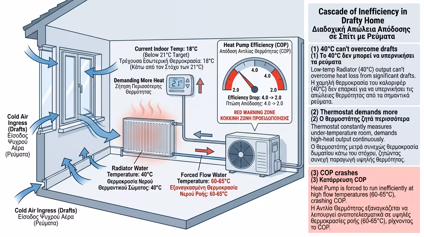 Σπίτι με χαραμάδες - αντλία αναγκάζεται να στείλει νερό 65°C