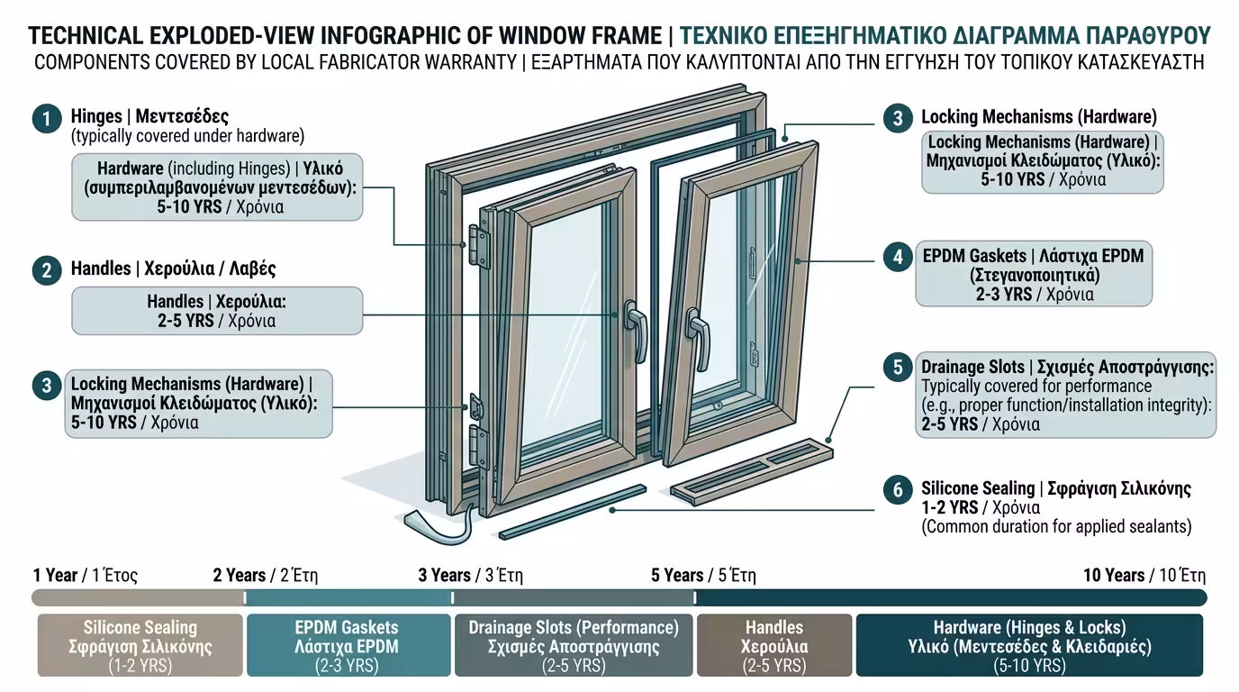 Εγγύηση κατασκευαστή - μηχανισμοί, μεντεσέδες, στεγάνωση τοποθέτησης