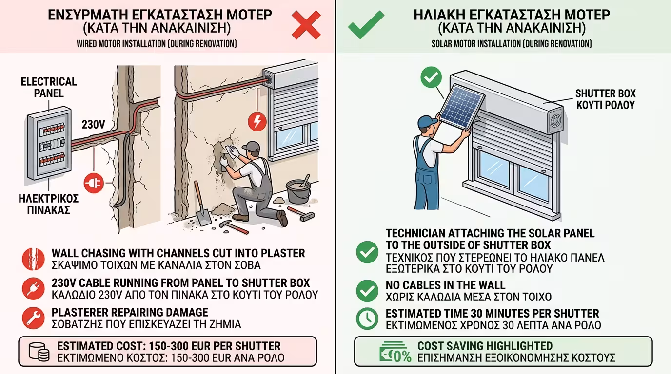 Εγκατάσταση ηλιακού μοτέρ σε ανακαίνιση - χωρίς σκαψίματα