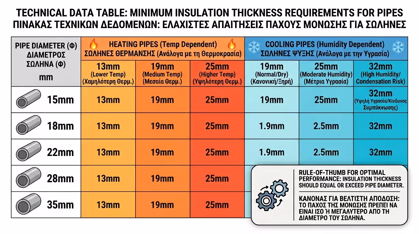 Ελαστομερές μονωτικό κλειστής κυψέλης Armaflex - τομή δομής, εφαρμογή σε σωλήνα θέρμανσης