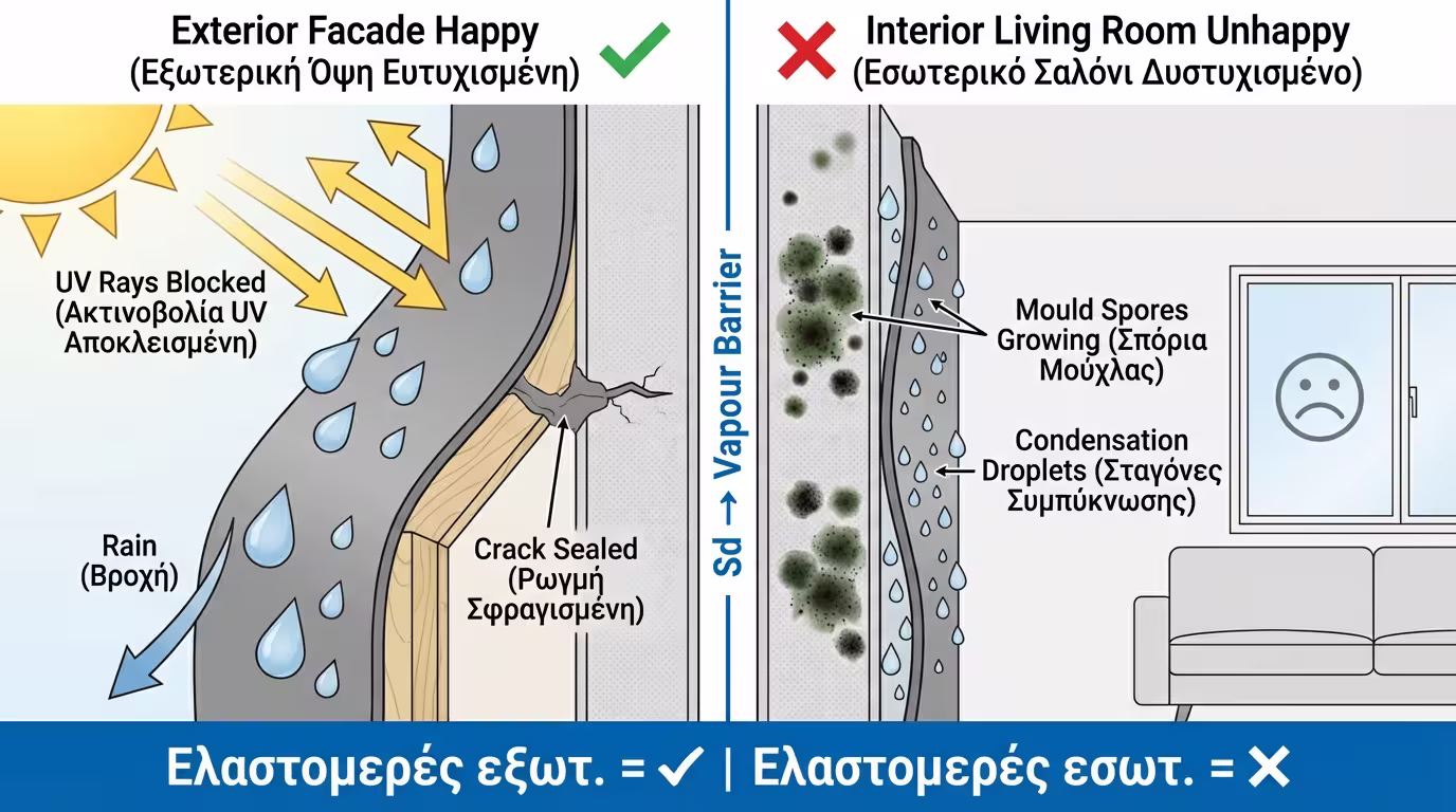 Infographic: Γιατί τα ελαστομερή χρώματα εξωτερικής χρήσης δεν ταιριάζουν σε εσωτερικούς χώρους