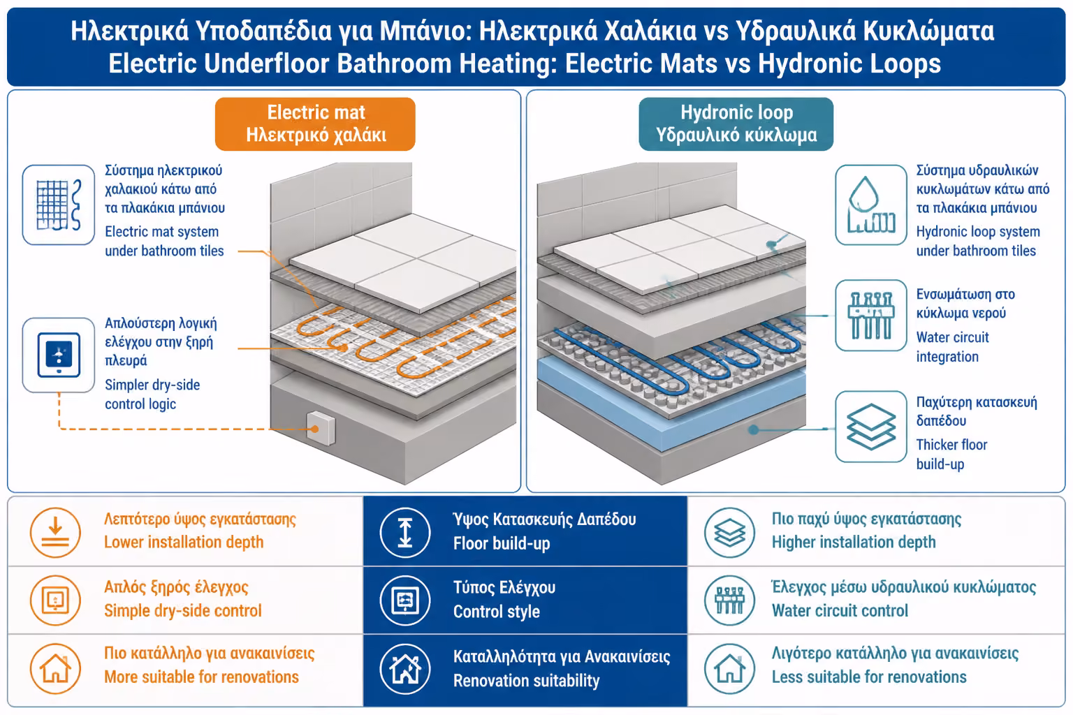 Εικονογράφηση για 1. Τι είναι τα heating mats και πώς διαφέρουν από την υδραυλική ενδοδαπέδια