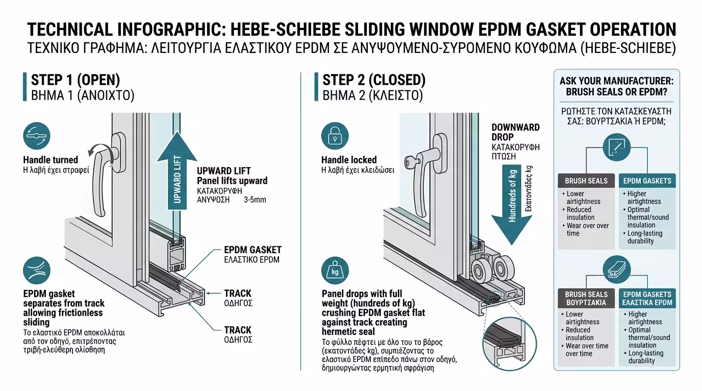 Ανασυρόμενο με EPDM - ανασήκωση φύλλου, απελευθέρωση λάστιχου, κύλιση