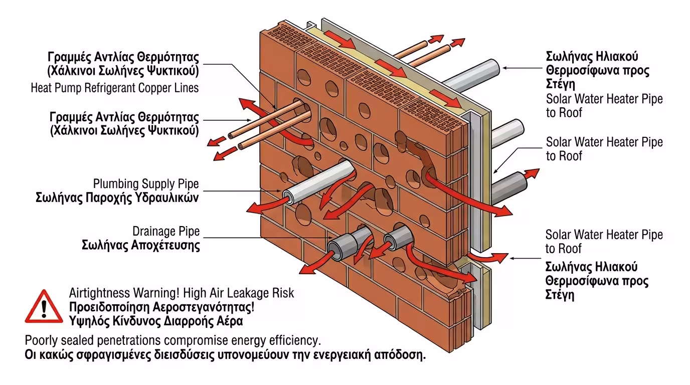 Κέλυφος κτιρίου με τρύπες σαν ελβετικό τυρί - διελεύσεις σωλήνων HVAC, ύδρευσης, αποχέτευσης