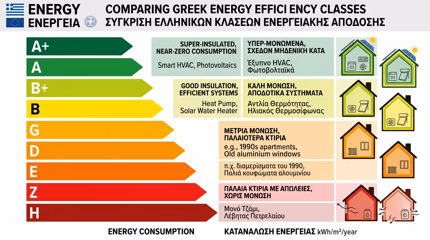 Ενεργειακές κλάσεις A+ έως Η – ταξινόμηση σπιτιών, ενεργειακό ταμπελάκι