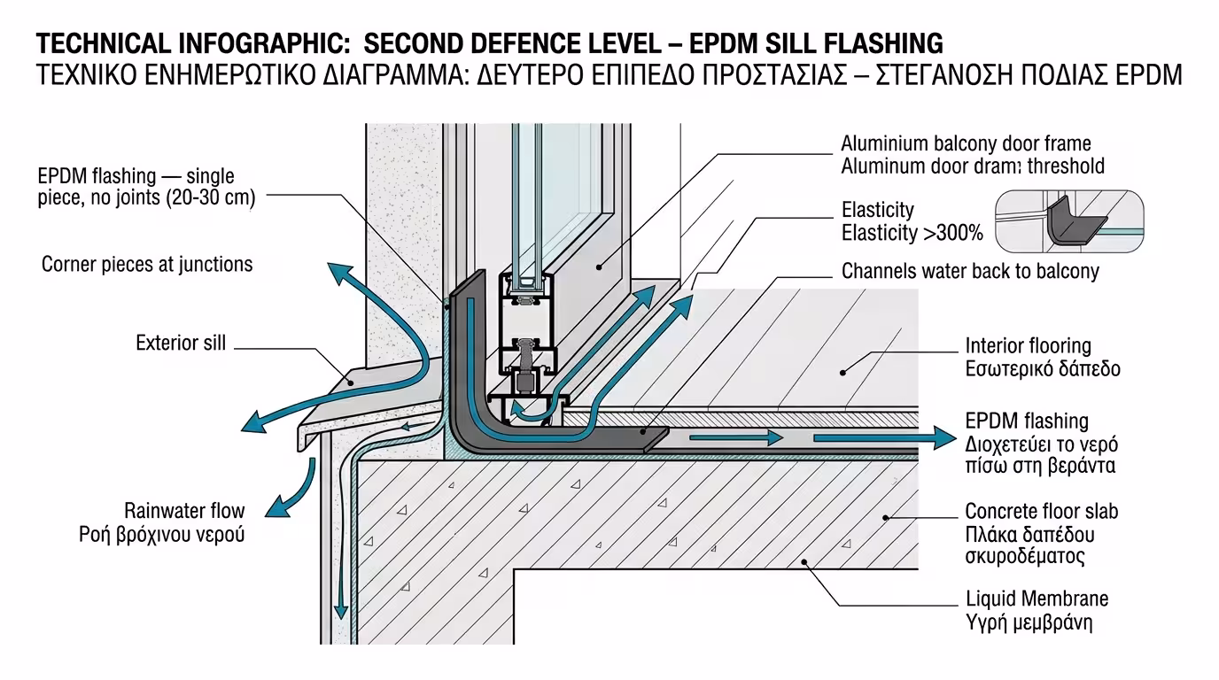 EPDM ποδιά σφραγίζει τη σύνδεση κατωφλιού - κάσας αλουμινίου μπαλκονόπορτας