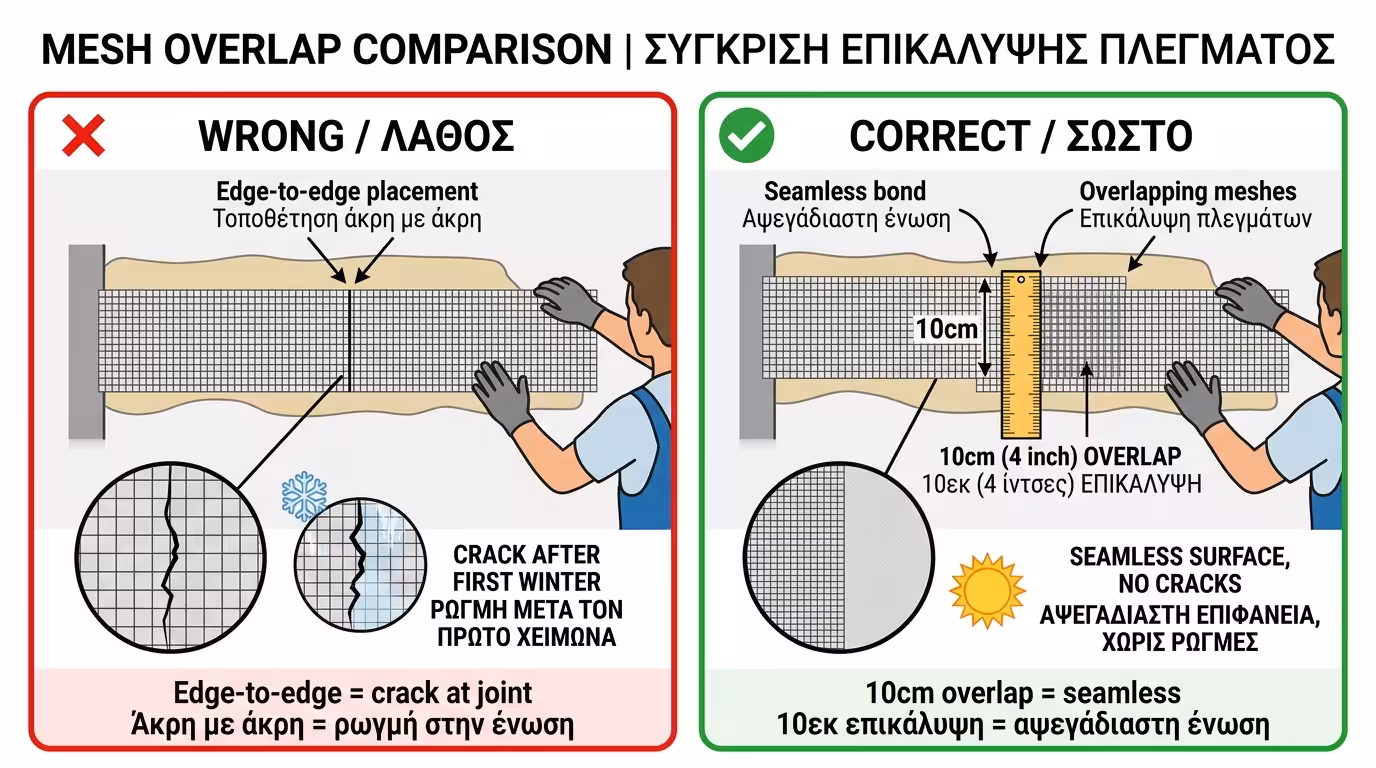 Αλληλοκάλυψη πλέγματος 10cm - σωστή απαίτηση