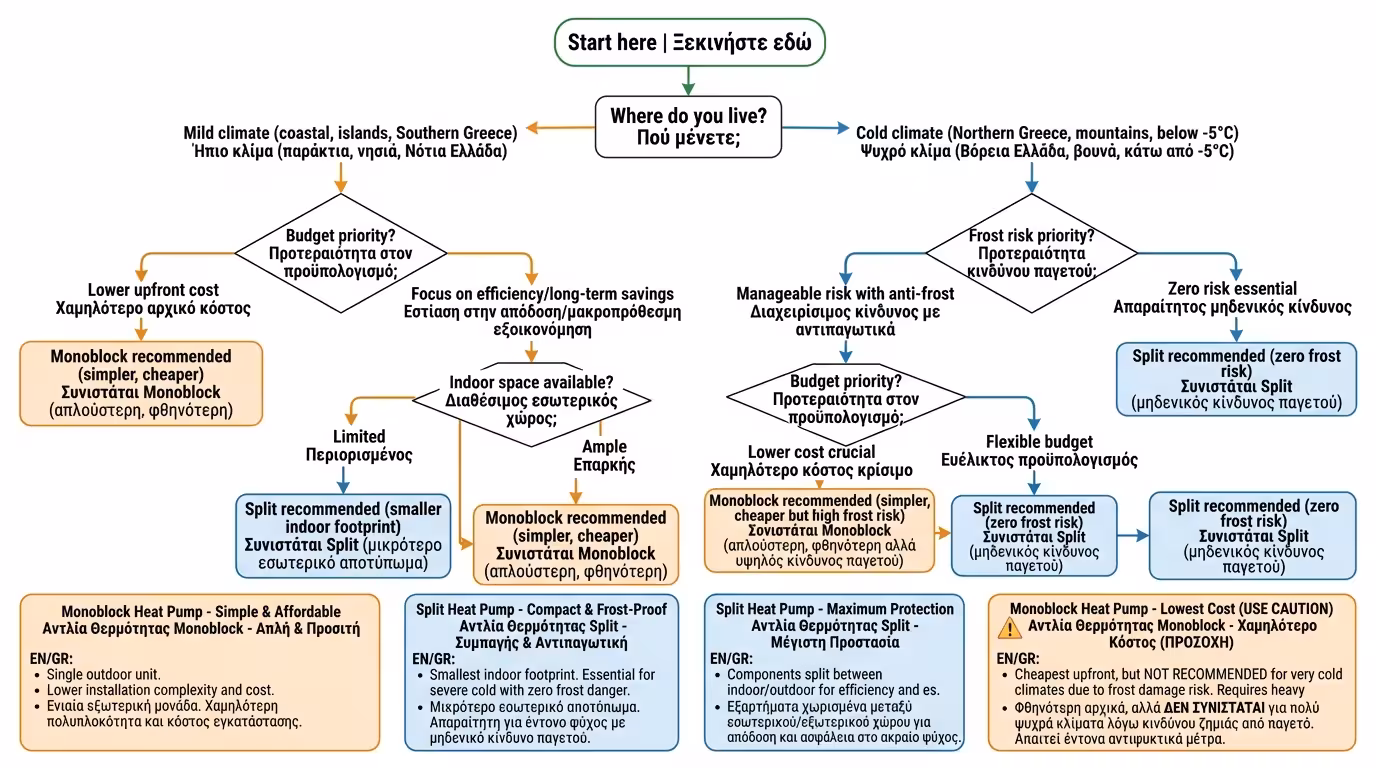 Οδηγός επιλογής Monoblock ή Split ανά κλιματική ζώνη και τύπο κτιρίου
