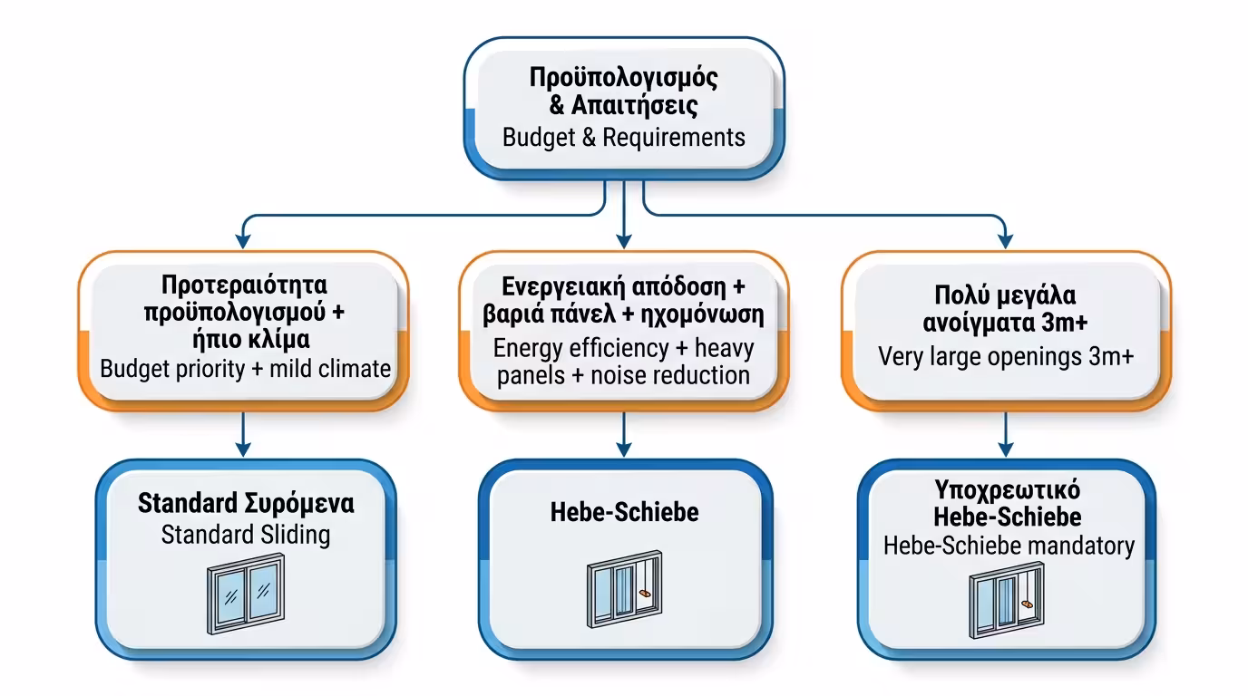 Οδηγός επιλογής - απλό συρόμενο σε εσωτερικά, ανασυρόμενο σε μεγάλα ανοίγματα