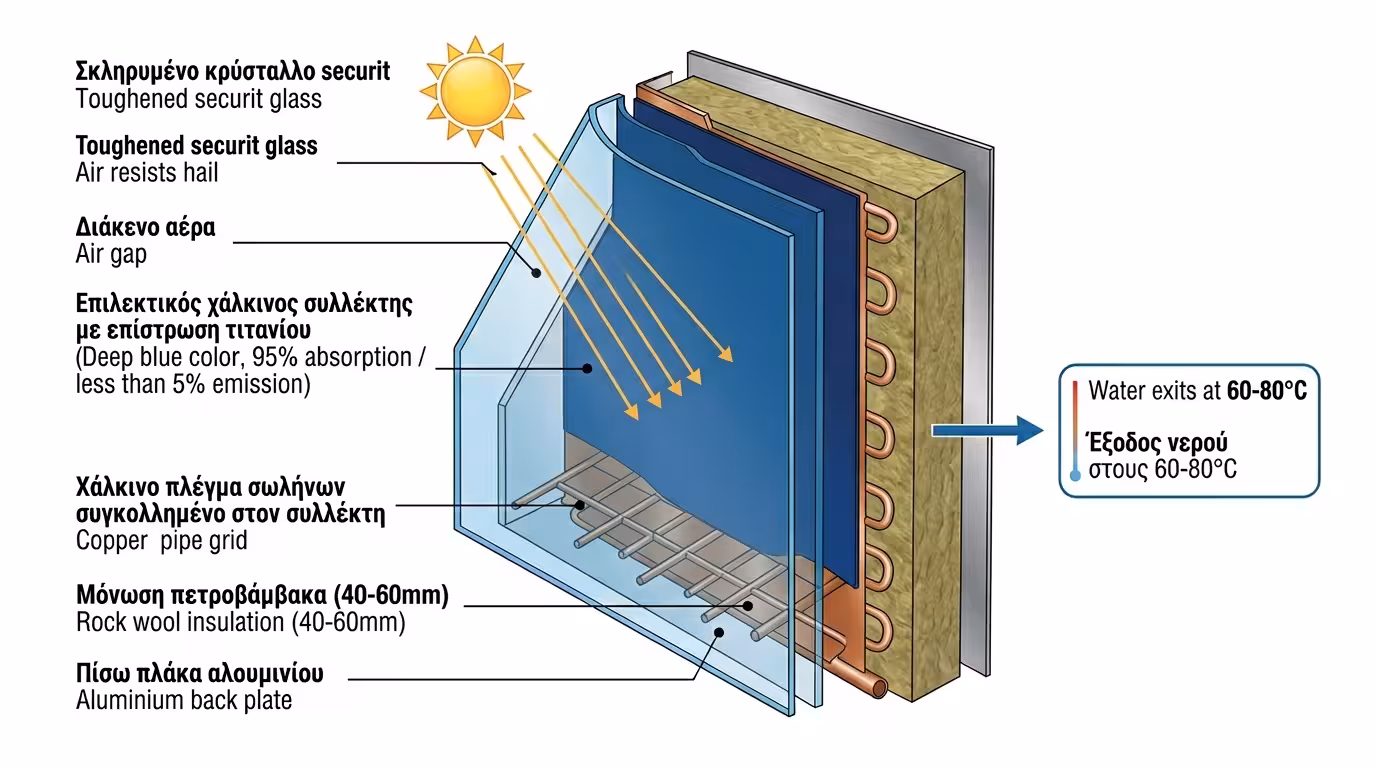 Επίπεδος επιλεκτικός συλλέκτης τιτανίου - μπλε επικάλυψη