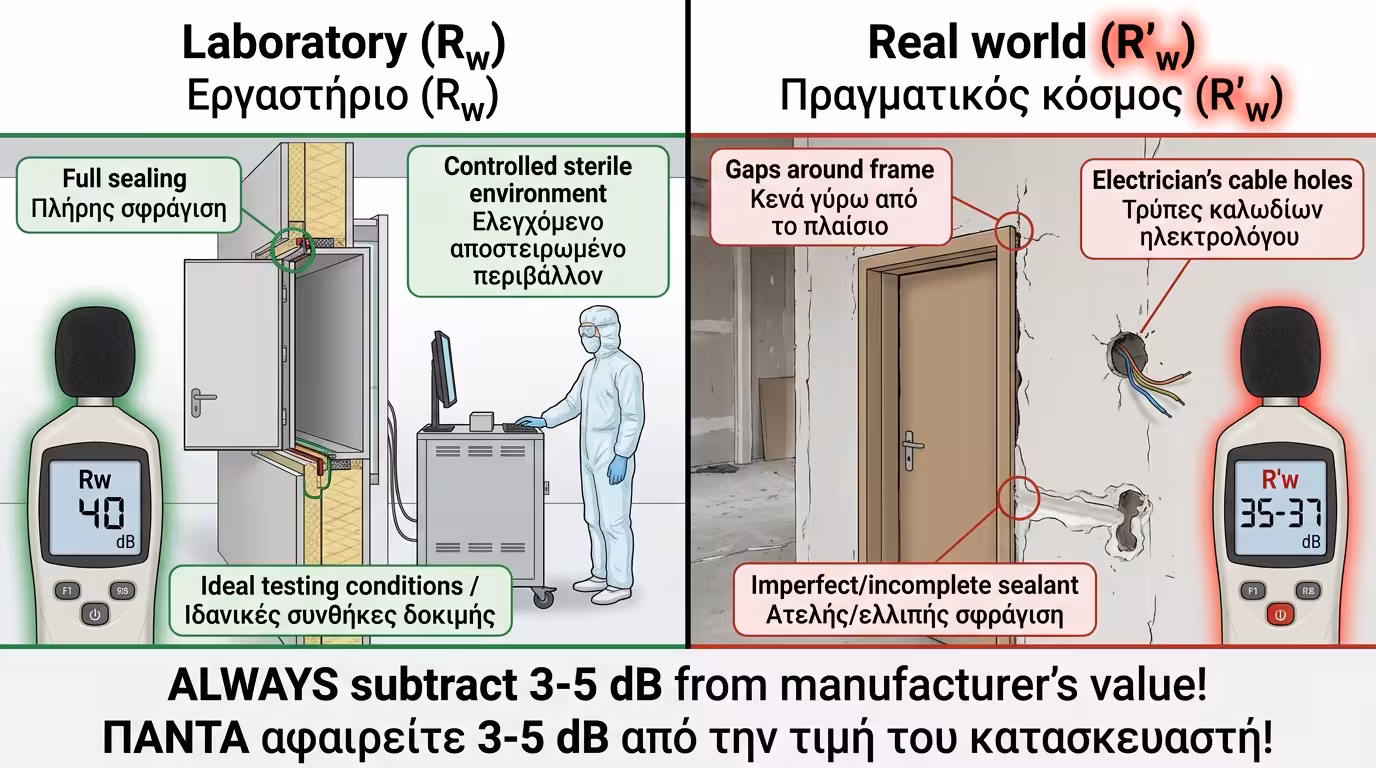 Εργαστήριο vs πράξη - τιμές κατασκευαστή μείον 3-5 dB