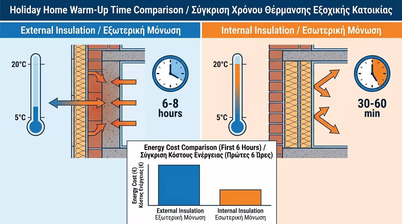 Εξοχικό σπίτι - ταχεία θέρμανση με εσωτερική μόνωση