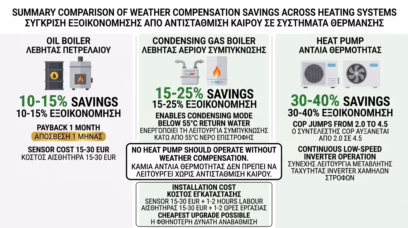 Εξοικονόμηση 30-40% - αντιστάθμιση, λέβητας vs αντλία θερμότητας