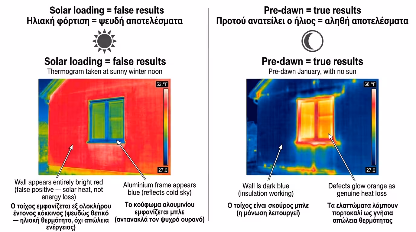 Ηλιακή φόρτιση - ο ήλιος ψήνει τους τοίχους και τυφλώνει την κάμερα