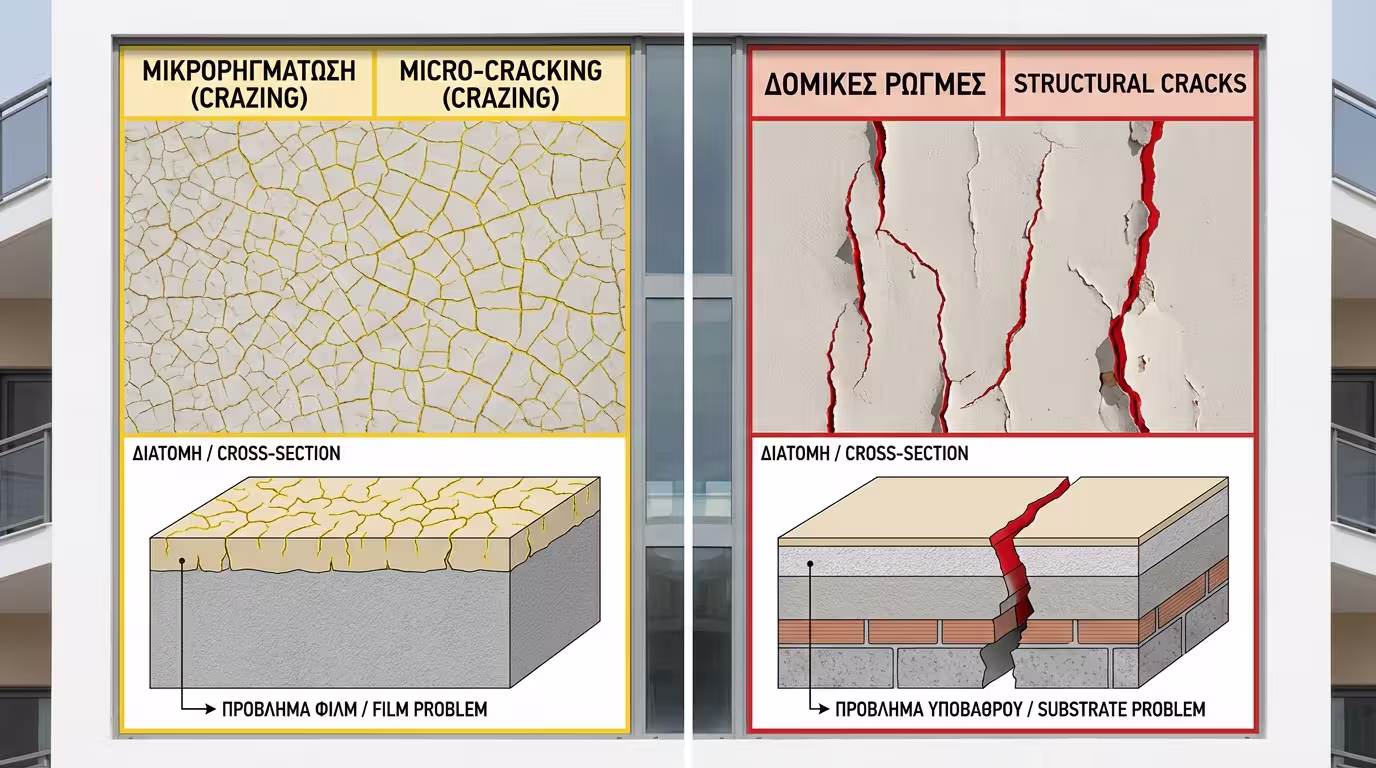 Σύγκριση ρωγμών: μικρορηγμάτωση (crazing) vs δομικές ρωγμές (structural cracking)