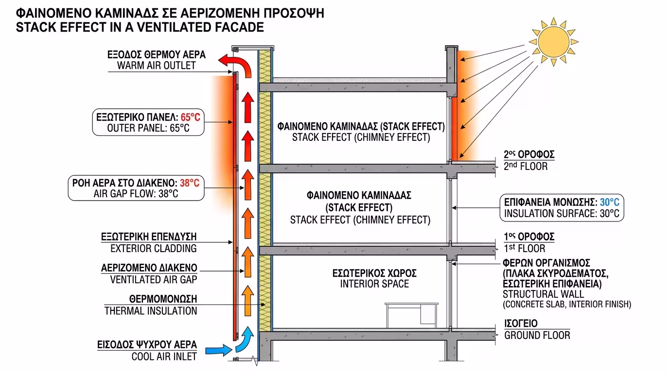 Φαινόμενο καμινάδας - ζεστός αέρας ανεβαίνει στο διάκενο