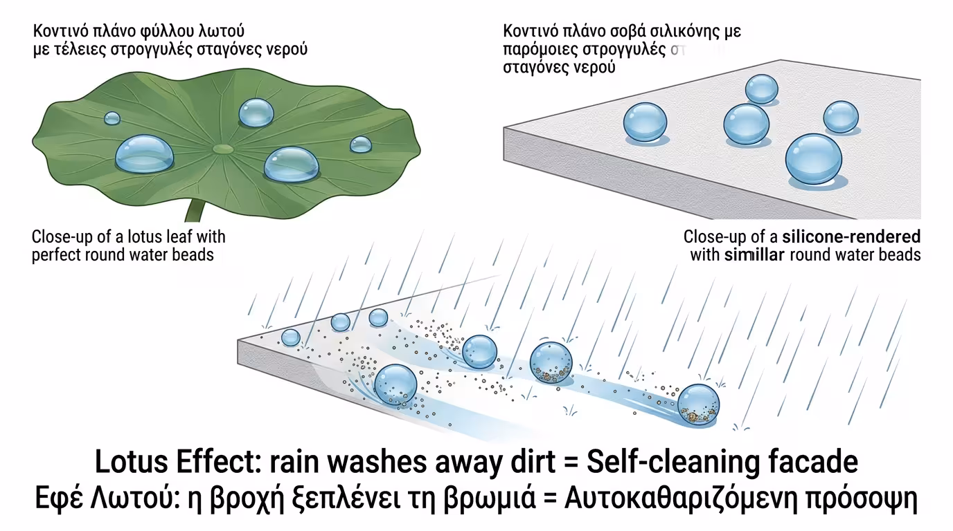 Φαινόμενο Λωτού - σταγόνες νερού κυλούν σε μπίλιες