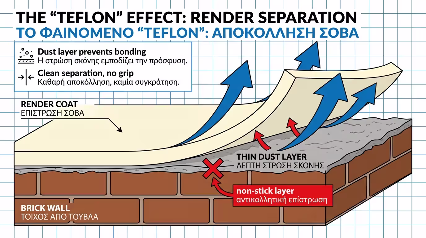 Σκόνη μεταξύ τοίχου και σοβά - σαν αντικολλητικό στρώμα
