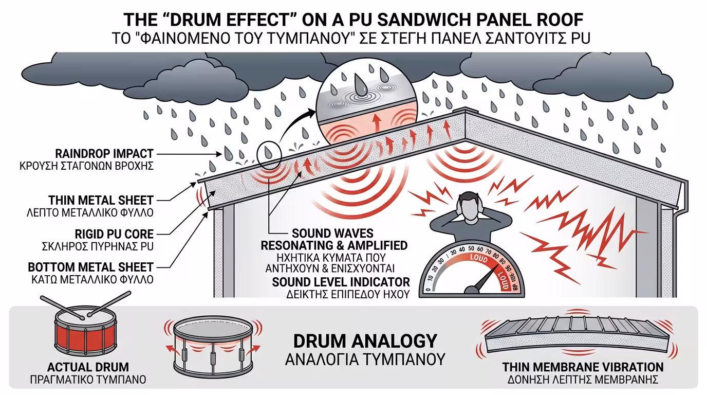 Φαινόμενο Τυμπάνου: βροχή πάνω στη λαμαρίνα ακούγεται σαν πολυβόλο