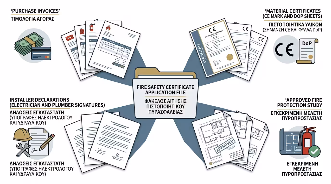 Φάκελος δικαιολογητικών: τιμολόγια, CE, DoP, υπεύθυνες δηλώσεις