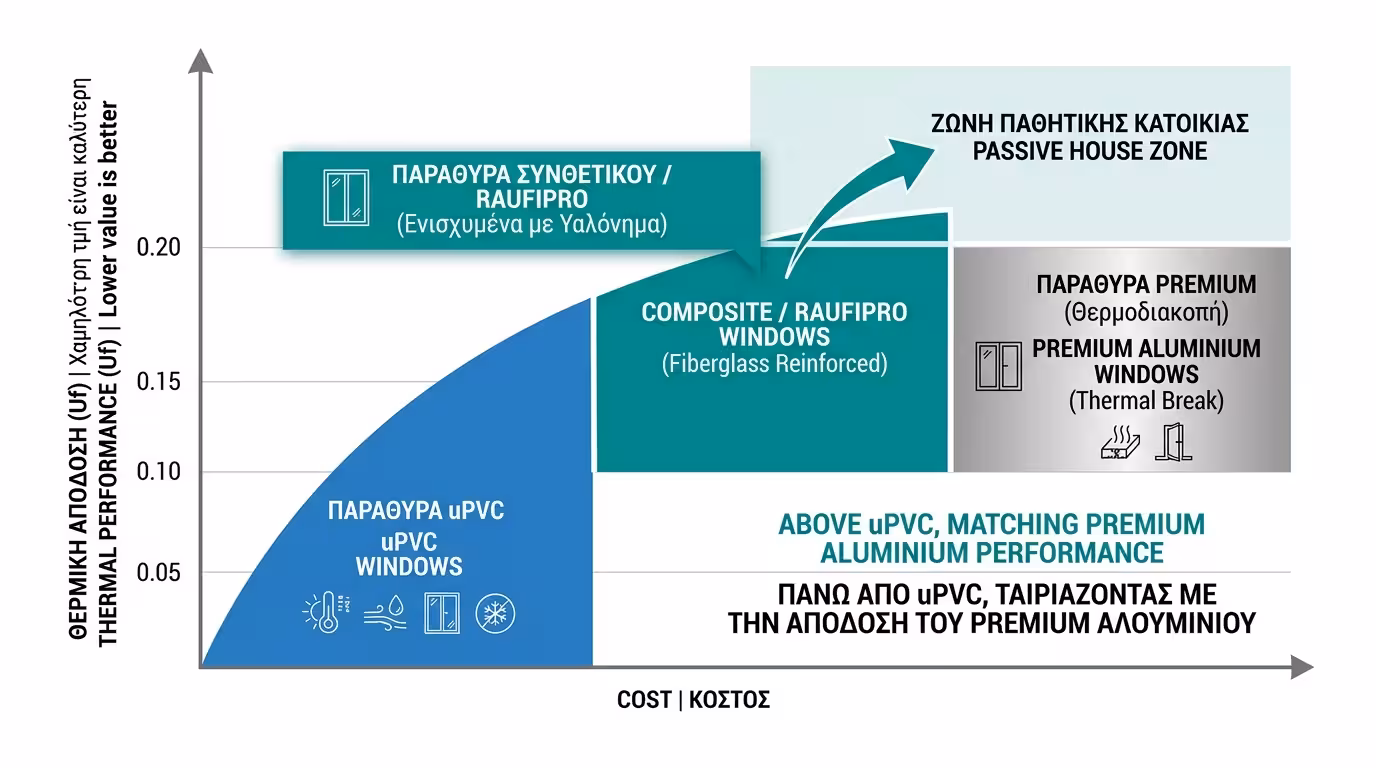Σύνθετα κουφώματα - πάνω από uPVC, στο ύψος premium αλουμινίου